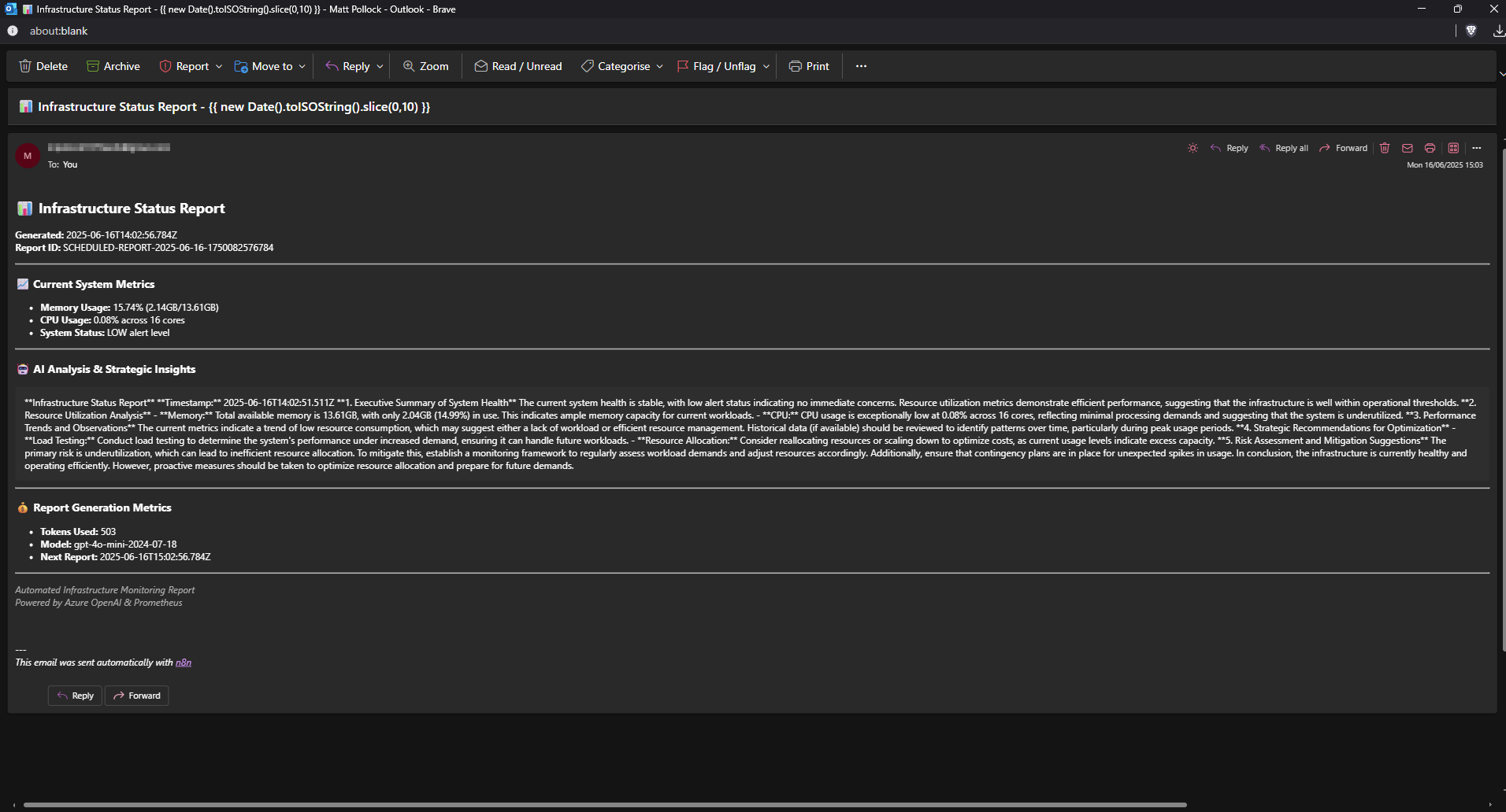 Professional HTML email showing AI analysis, formatted metrics, and business impact summary