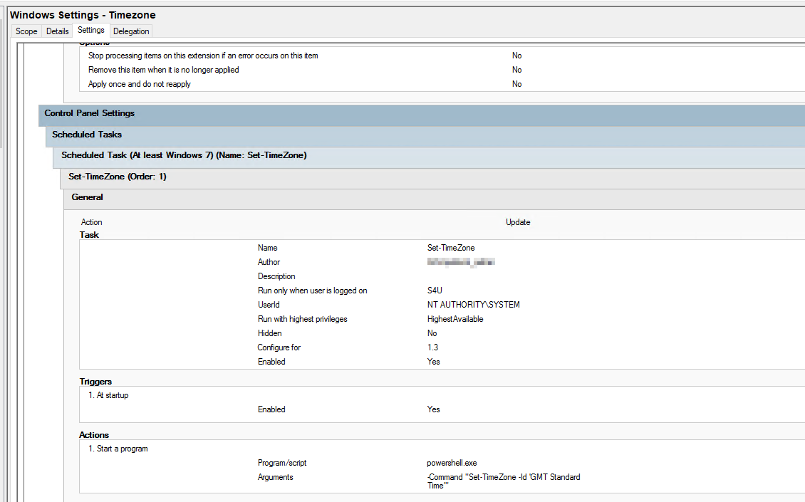 GPO Task Properties - General Tab