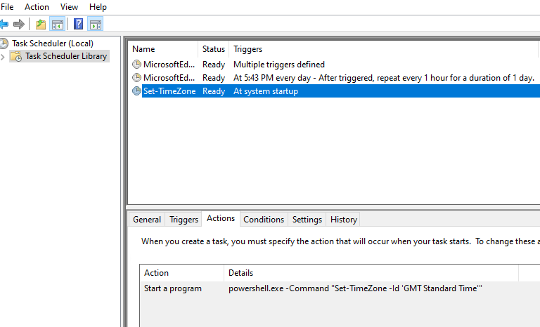 Scheduled Task Action Details